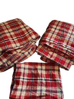 Dockers Red navy Plaid Twin Size Sheet Set Flat Fitted Pillowcase